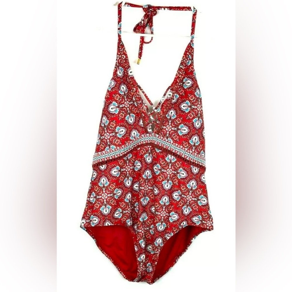 Laundry By Shelli Segal Womens One Piece Halter Swimsuit Spice XXL